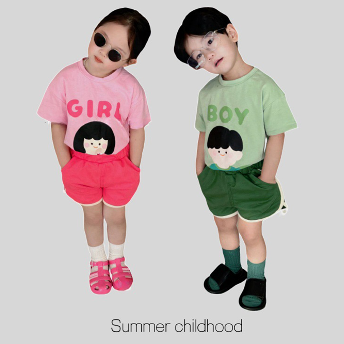 【80-130cm】二色選べる アルファベット ファッション シンプル トップス 子供服 夏 パンツ 男の子 女の子 2点 セットアップ